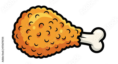 Crispy Fried Chicken Leg Cartoon Style