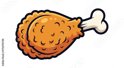 A crispy golden brown fried chicken drumstick illustration, a classic fast food meal depicted as a cartoon icon