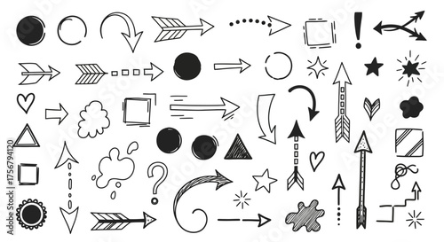 Whimsical Hand-Drawn Doodle Elements Arrows, Shapes, and Decorative Accents