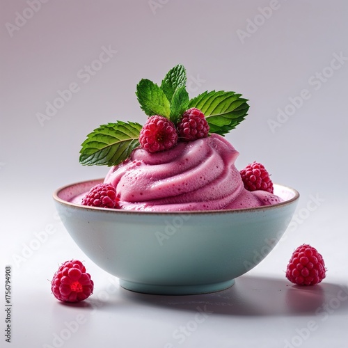 Whipped Raspberry Delight with Fresh Min
Velvety Raspberry Mousse or Sorbet 
Refreshing Pink Raspberry Whip 
Raspberry Swirl with Mint Garni