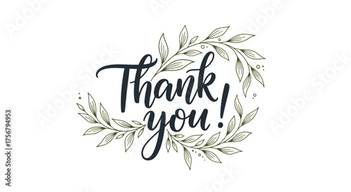 Elegant Thank You Card with Floral Wreath Design.