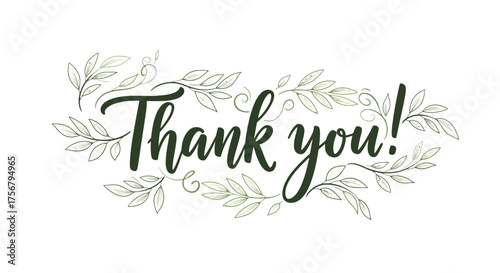 Elegant Thank You message with hand drawn floral wreath.