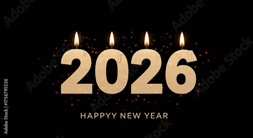 Brightly lit candles form the number 2026 signifying the arrival of the new year with hope and celebration isolated on white background