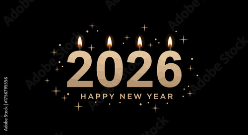 Sparkling new year 2026 candles celebrate festive holiday season wishes with elegant glowing numbers and happy new year text isolated on white background