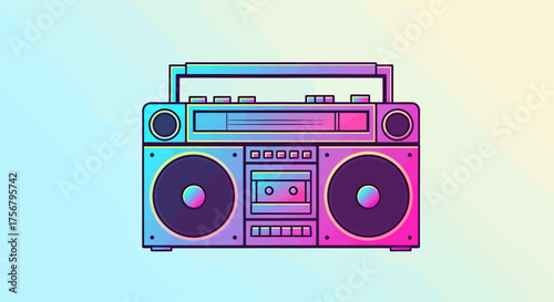 Illustration of a retro boombox with a gradient color scheme against a light background.