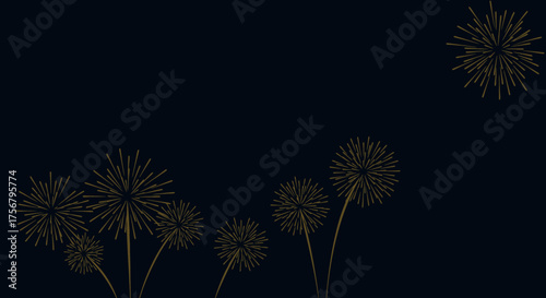 Dark silhouettes of dandelion seed heads against a deep indigo sky evoking mystery and ephemerality isolated on white background
