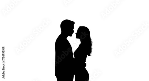 Silhouette of a loving couple embracing tenderly against a pure evoking romance and connection on special occasions like weddings or anniversaries. isolated on white background