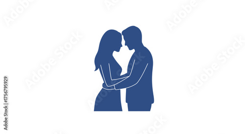 Romantic silhouette couple embracing intimately a tender moment of love and connection depicting partnership and affection isolated on white background