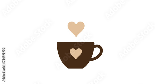 Cozy coffee cup with heart steam symbolizing warmth love and comfort in a minimalist design ideal for cafes and greetings isolated on white background