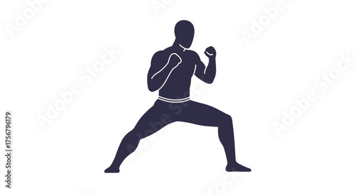 Martial arts fighter silhouette in aggressive stance ready for combat training or competition isolated on white background
