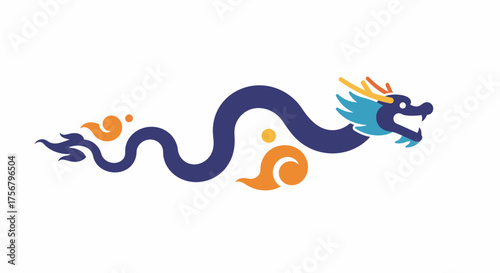 Whimsical chinese dragon illustration with colorful clouds symbolizing luck prosperity and strength traditional asian art festive celebration isolated on white background