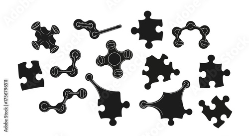 Silhouette Puzzle Pieces Unity and Connection with Interlocking Segments