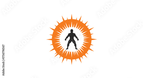 Superhuman aura and energy burst around a silhouette of a person standing victorious symbolizing power strength and transformation isolated on white background