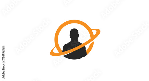 Silhouette of a human head and shoulders with a swirling orange halo symbolizing ideas energy and connections isolated on white background