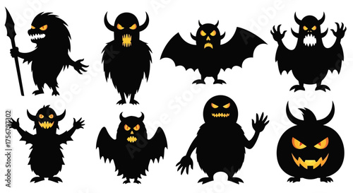 Silhouetted Halloween Monsters Spooky Characters for Creative Designs