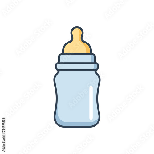 Baby bottle illustration with light blue color and yellow nipple