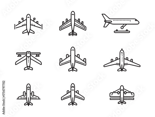 Airplane line art gliding through air