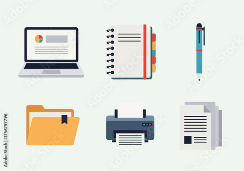 Collection of digital icons on bright background