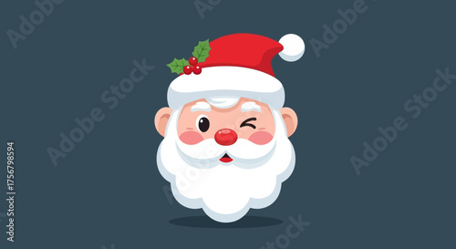 Adorable winking Santa Claus cartoon character head illustration.