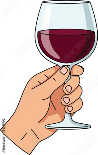 Hand holding a glass of rich red wine ready for a toast celebration isolated on transparent background Vector