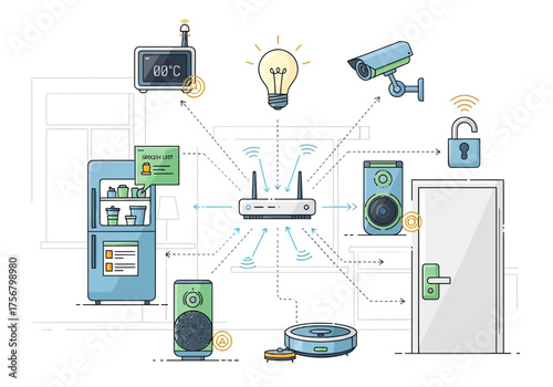 Smart home technology devices connected network wireless communication diagram