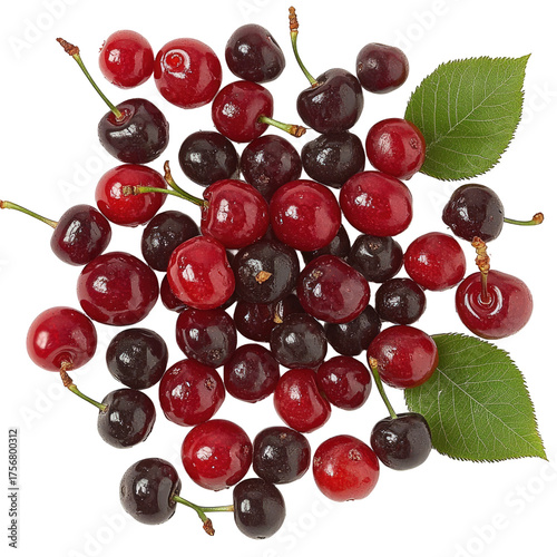 Cherries heap of red, dark, and green fruits