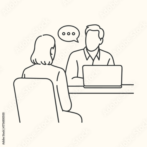 Vector art of two people having a conversation in an office setting, one is interviewing the other