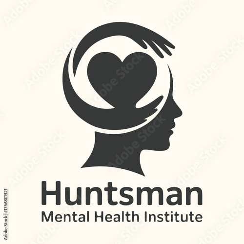 Vector art of huntsman mental health institute logo with a heart and hands forming a head silhouette