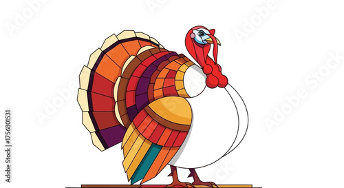 Colorful turkey illustration showcasing vibrant feathers and a proud stance on display.