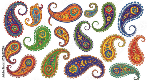 Colorful Paisley Pattern Collection: A Vibrant Textile Design.