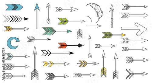 A large collection of hand drawn arrows in various boho and tribal styles.