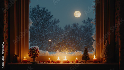 Warm Christmas home ambiance with candles, tree lights, fireplace glow, and festive winter charm.