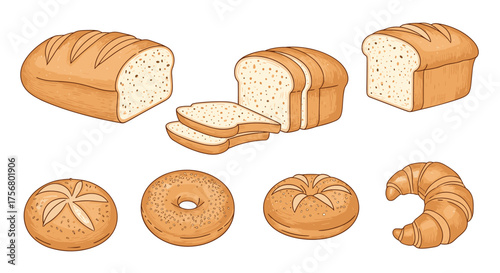 A variety of delicious baked bread and pastry products.