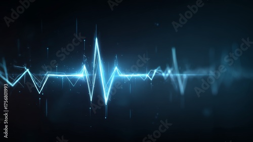 Abstract Blue Digital Heartbeat: Glowing EKG Line, Technology Background, Medical Concept