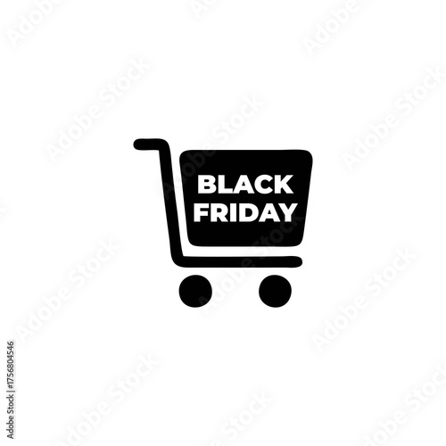 Black Friday Shopping Cart Icon – Vector Illustration for Discount, Sale Event, and E-commerce Promotion