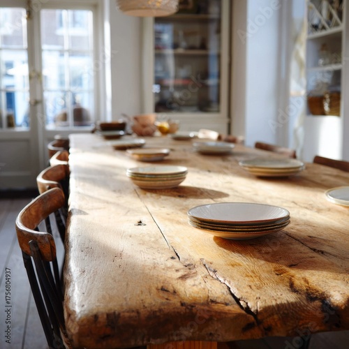 Cozy Dining Room with Rustic Table and Elegant Table Setting