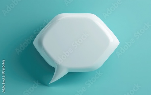 3D white hexagonal chat bubble on a teal background, symbolizing digital conversation and modern communication.
