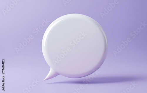 Circular white 3D chat bubble on purple background, representing balance, clarity, and conversation.