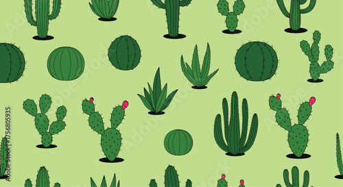 A simple repeating pattern of pixelated desert plants.