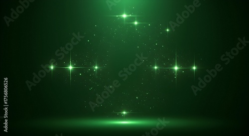 Green Light Effect with Sparkles on Dark Background