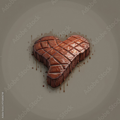 3D chocolate heart melting, symbolizing love, romance, and indulgence.