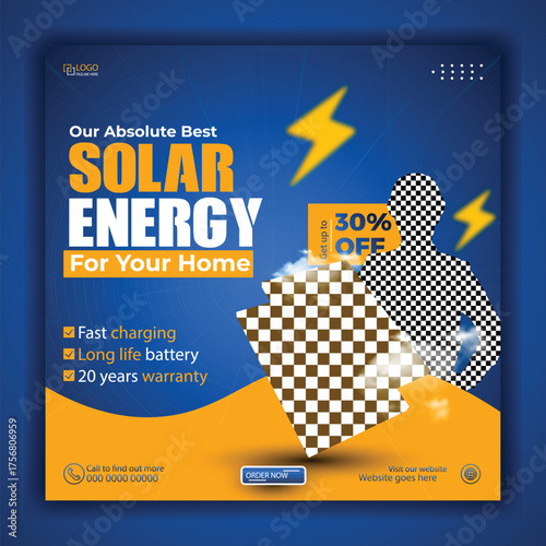 Solar energy panel and power saving advertising ads social media post  and poster design