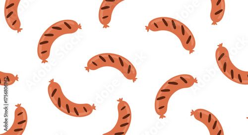 Delicious grilled sausages presented in a delightful seamless pattern for a picnic.