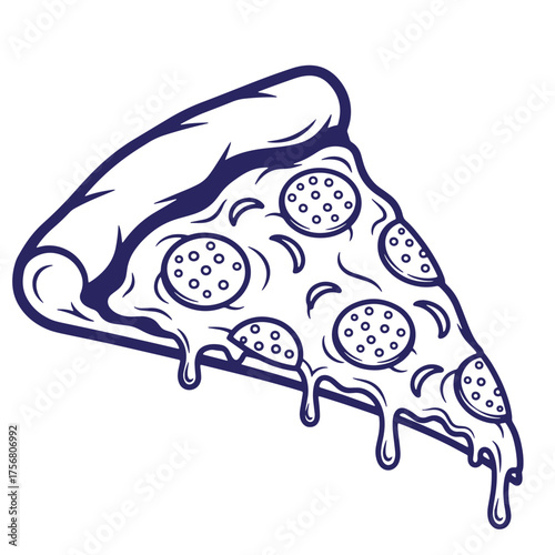 Delicious vector illustration of a single slice of pizza with pepperoni and melted cheese