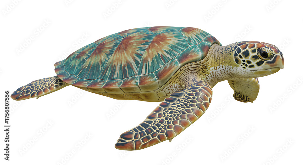 Fototapeta premium Sea turtle swimming isolated on transparent background