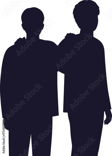 Two men silhouette friendship companionship support two person group teamwork togetherness bond male partnership isolated on transparent background Vector