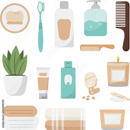 Daily personal hygiene and bathroom essentials collection hygiene products and grooming accessories arranged neatly isolated on transparent background Vector