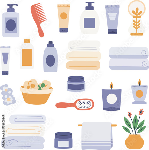 Collection of bathroom essentials and toiletries for personal care and hygiene needs isolated on transparent background Vector