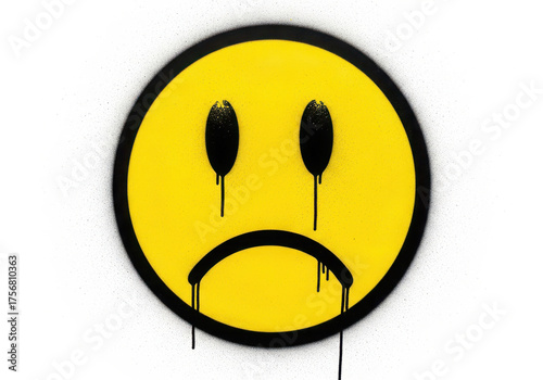 Wallpaper Mural Graffiti style sad smiley face with dripping black paint on a white background Torontodigital.ca
