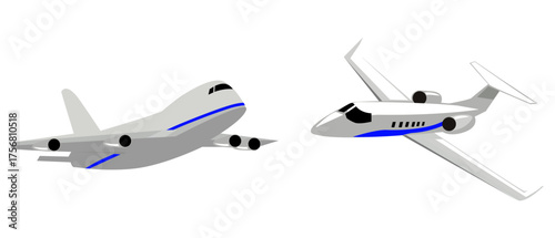 Airplane icon set in grey and blue color